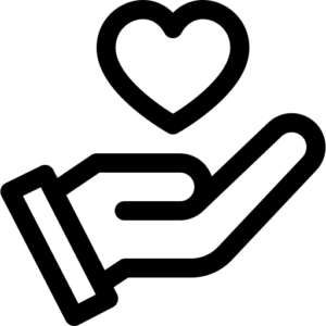 Icon of a hand holding a heart, depicted in a sleek black outline with no background. This minimalist design symbolizes care, love, and compassion, making it ideal for representing Radical Cosmetics' commitment to cruelty-free, ethical beauty standards. The heart in the hand signifies Radical's dedication to providing clean, non-toxic, and sustainable beauty products that nurture both the skin and the environment. Perfect for showcasing values of kindness, inclusivity, and empowerment in the beauty industry. This symbol is a visual representation of Radical Cosmetics' focus on high-performance, eco-friendly, and vegan products, reflecting the brand's ethos of transparency and respect for the planet.