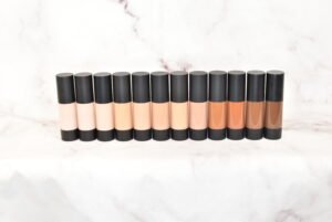 Full Size New Liquid Foundation Sample Kit by Radical Cosmetics – discover the perfect match with a selection of foundation shades designed for a range of skin tones. Each sample provides smooth, buildable coverage with a hydrating, long-lasting formula. Clean beauty, cruelty-free, paraben-free, and made in the USA. This kit includes a variety of shades from light to deep tones, including neutral, warm, and cool undertones, ideal for finding your perfect foundation shade.