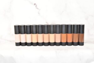 Full Size New Liquid Foundation Sample Kit by Radical Cosmetics – discover the perfect match with a selection of foundation shades designed for a range of skin tones. Each sample provides smooth, buildable coverage with a hydrating, long-lasting formula. Clean beauty, cruelty-free, paraben-free, and made in the USA. This kit includes a variety of shades from light to deep tones, including neutral, warm, and cool undertones, ideal for finding your perfect foundation shade.