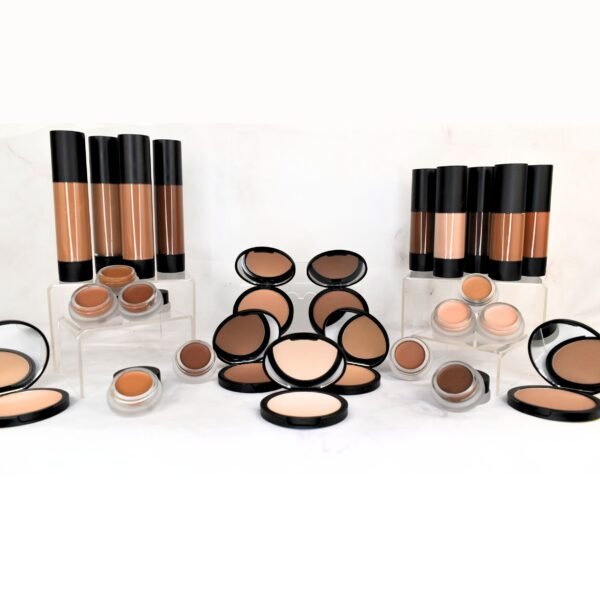 Radical Cosmetics Complete Deep Face Kit – includes deep shades of tinted moisturizer, liquid foundation, pressed foundation, and concealer. Clean beauty, cruelty-free, paraben-free, and made in the USA.