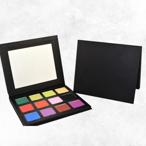 11-shade Poison Envy Eyeshadow Palette featuring blendable, long-lasting colors from emerald greens to rich reds and purples, cruelty-free, paraben-free, and made in the USA.