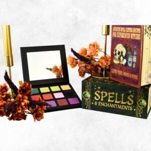 Poison Envy Eyeshadow Palette by Radical Cosmetics featuring 11 high-intensity shades including Envy green, Venom black, Mesmerizing iridescent, and Candy Apple red, cruelty-free and paraben-free for bold eye looks
