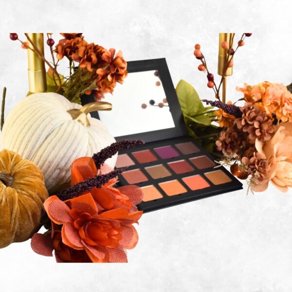“Fireside Nights Eyeshadow Palette by Radical Cosmetics featuring 12 warm, high-pigment shades including Charmed, Wine, Bronze, and Rose Gold, cruelty-free, paraben-free, and made in the USA for fall-inspired eye looks