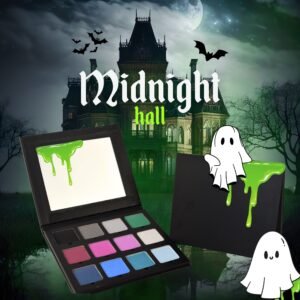 Midnight Hall palette with deep neutrals, jewel-toned shimmers, icy silvers, and ocean blues for dramatic Haunted Mansion inspired eye looks.